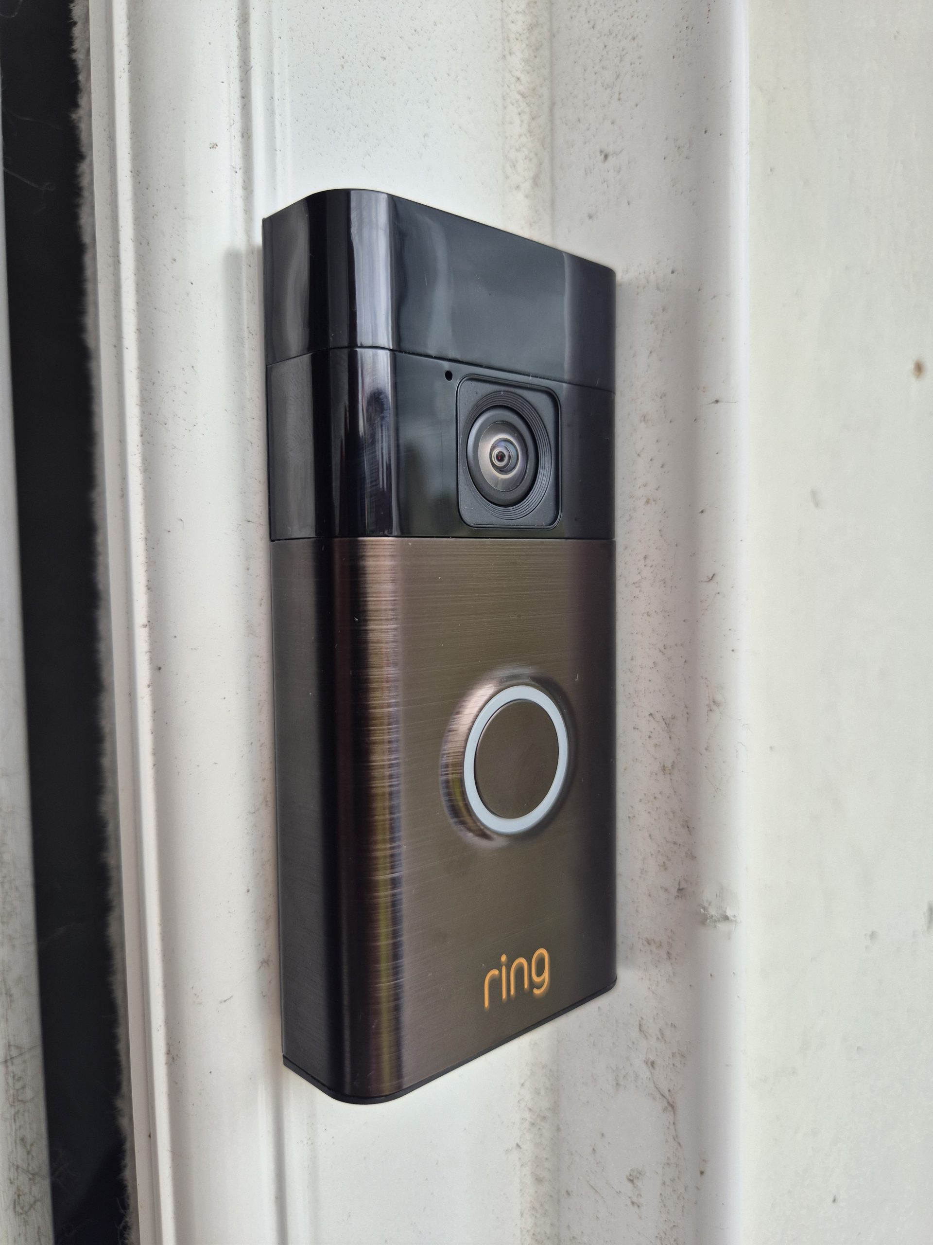 Ring doorbell installed on doorframe by electrician in Liverpool